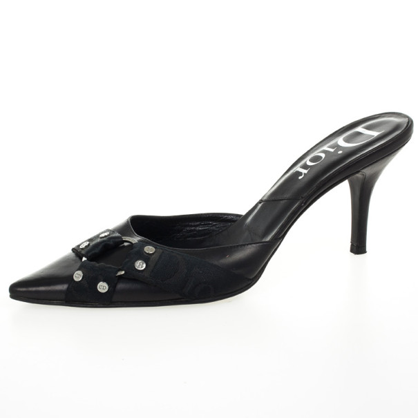 Pre Owned Christian Dior Black Pointed Toe Mules Size 37