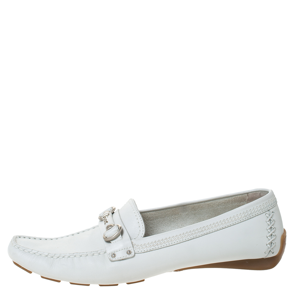 

Dior White Leather Logo Embellished Slip On Loafers Size