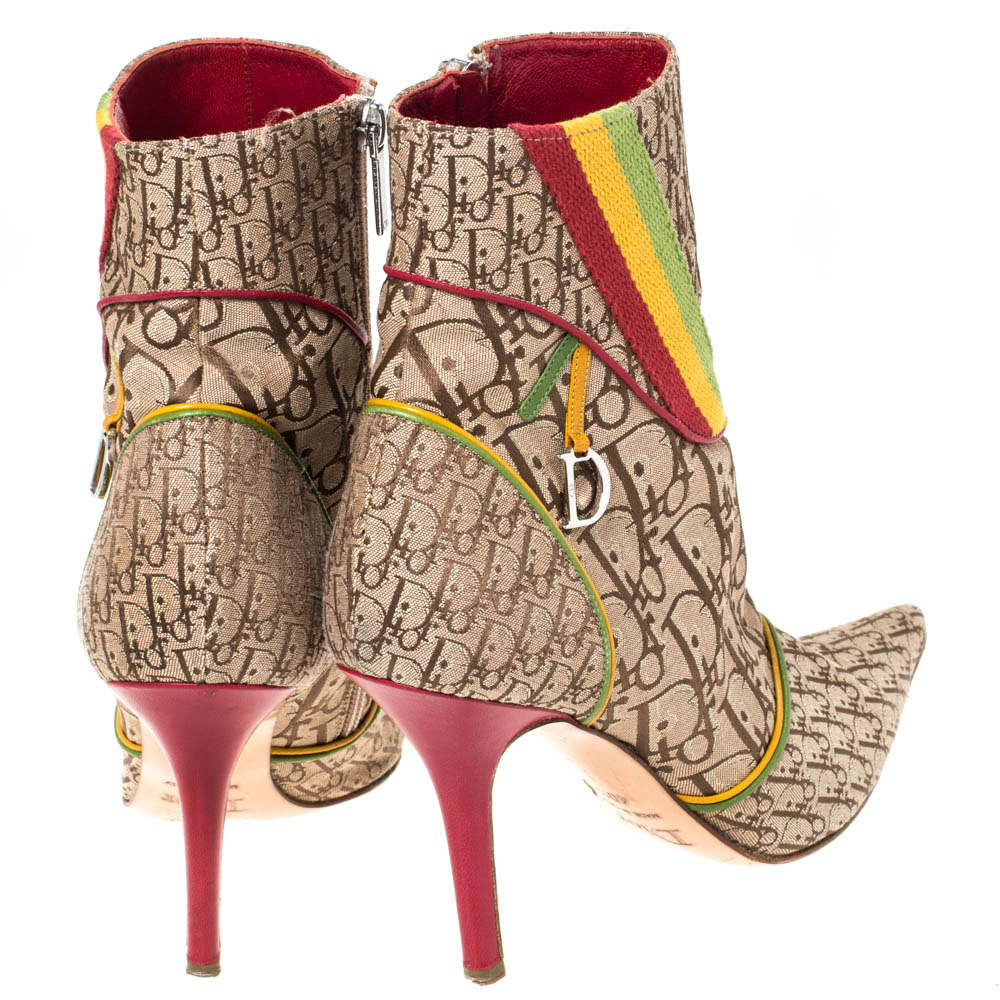 Dior Multicolor Monogram Canvas And Leather Piping Ankle Boots Size 40.5  Dior