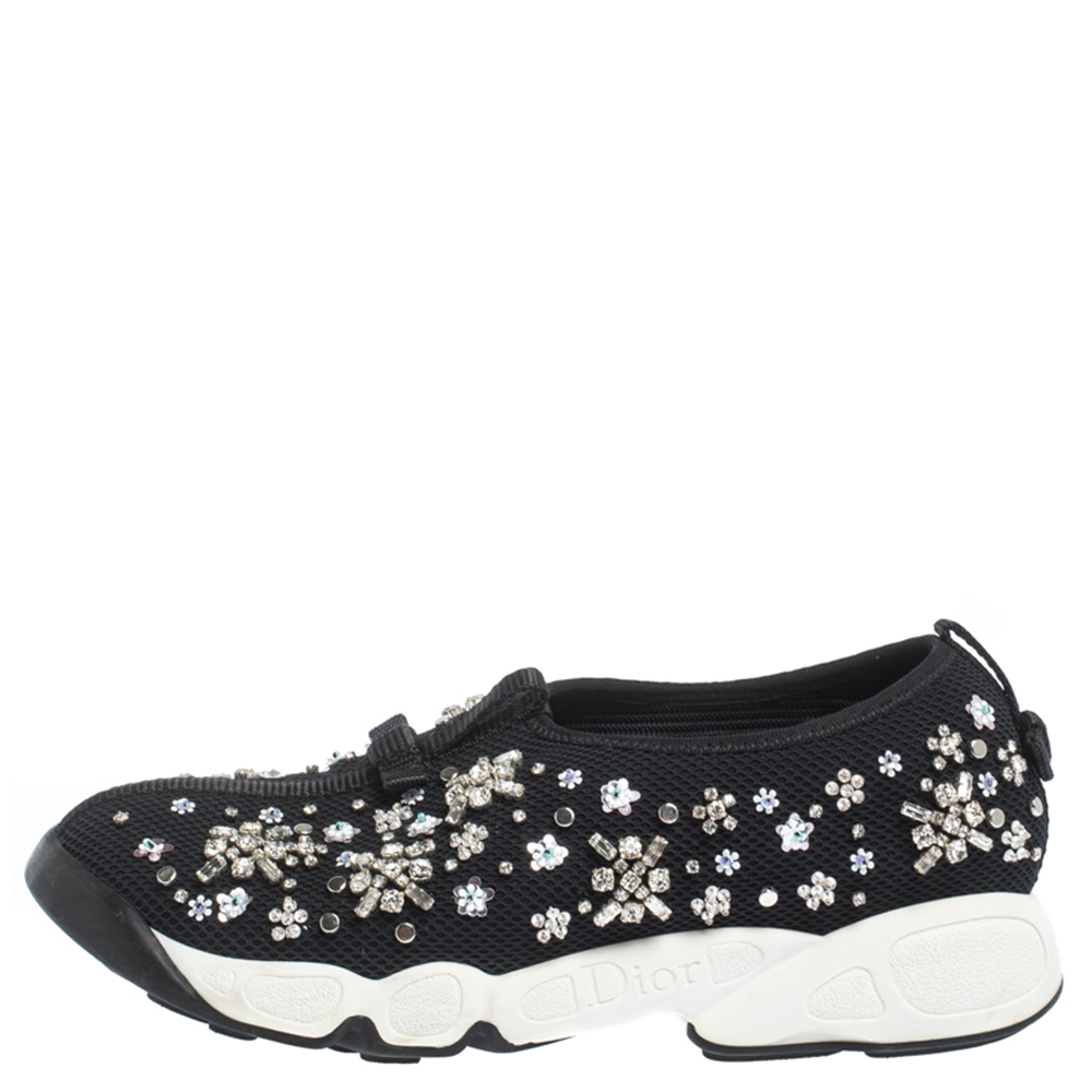 

Dior Black Mesh Fusion Crystal Embellished Slip On Sneakers Size