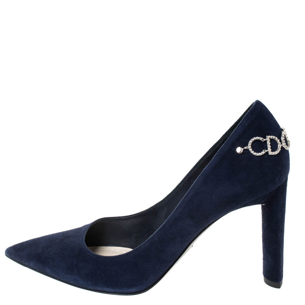 

Dior Blue Suede CD Logo Chain Embellished Pointed Toe Pumps Size