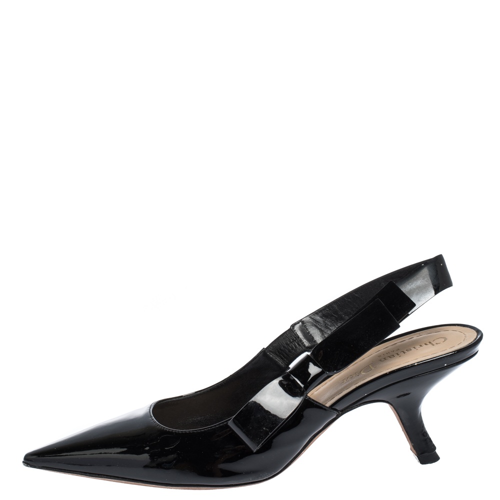 

Dior Black Patent Leather J'adior Pointed Toe Slingback Sandals Size