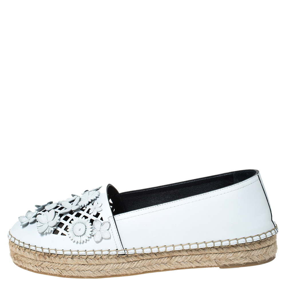 

Dior White Laser Cut Floral Embellished Leather Flore Espadrilles Size 38