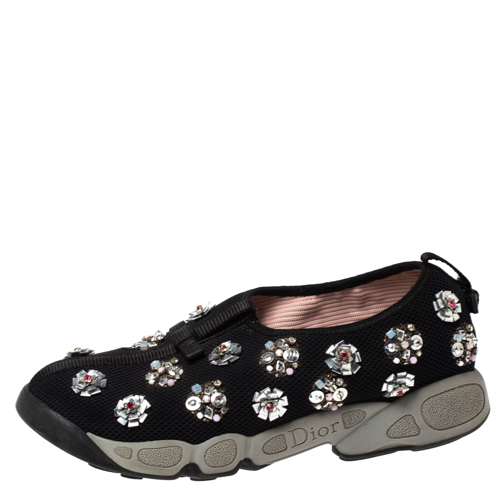 

Dior Black Floral Embellished Mesh Fusion Slip On Sneakers Size