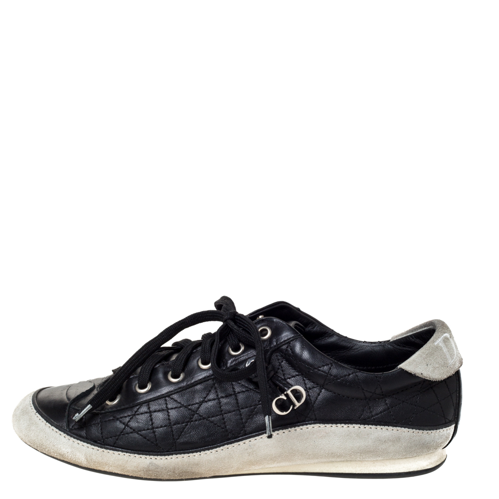 

Dior Black/Offwhite Leather and Suede Cannage Lace Up Sneakers Size