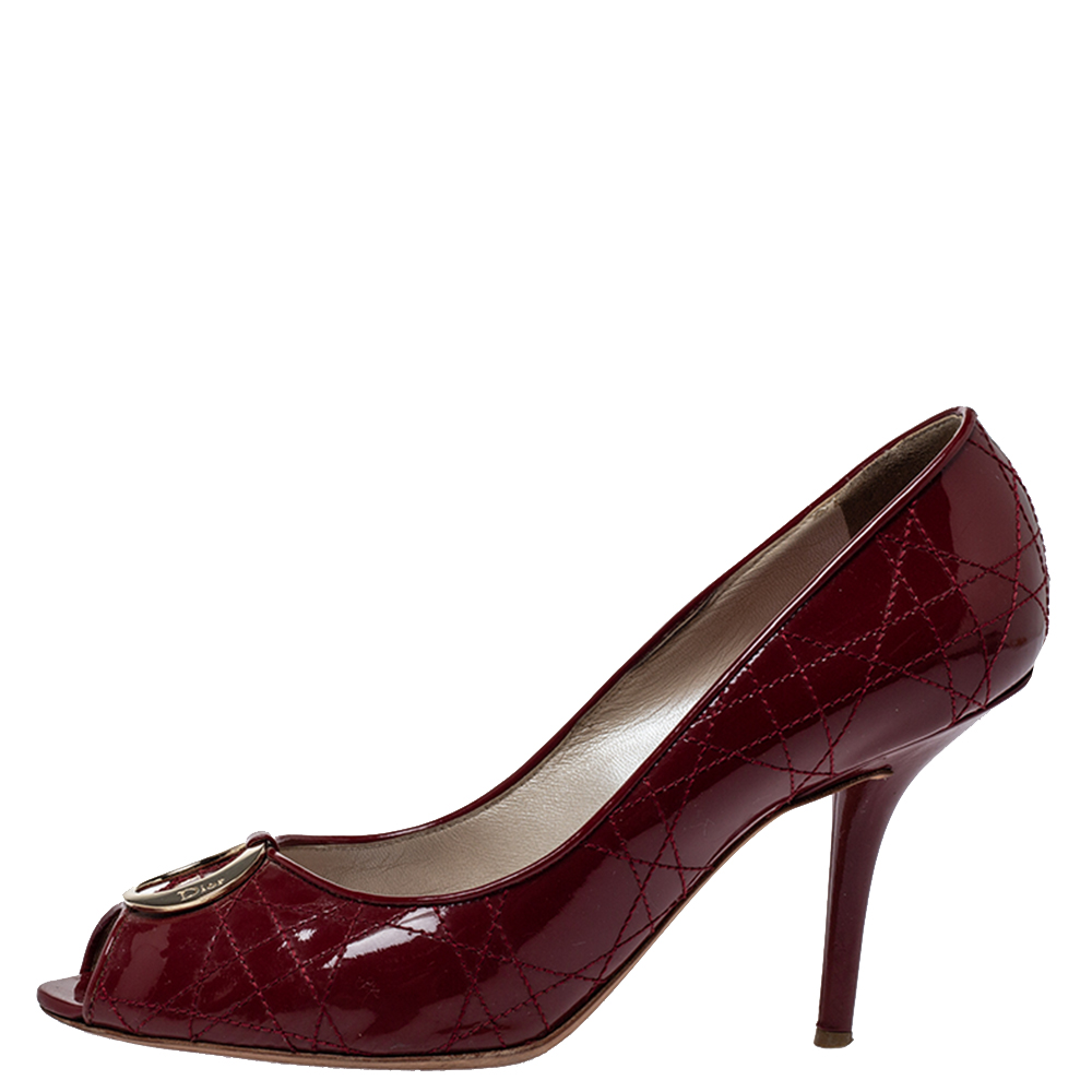 

Dior Red Cannage Patent Leather Peep Toe Pumps Size