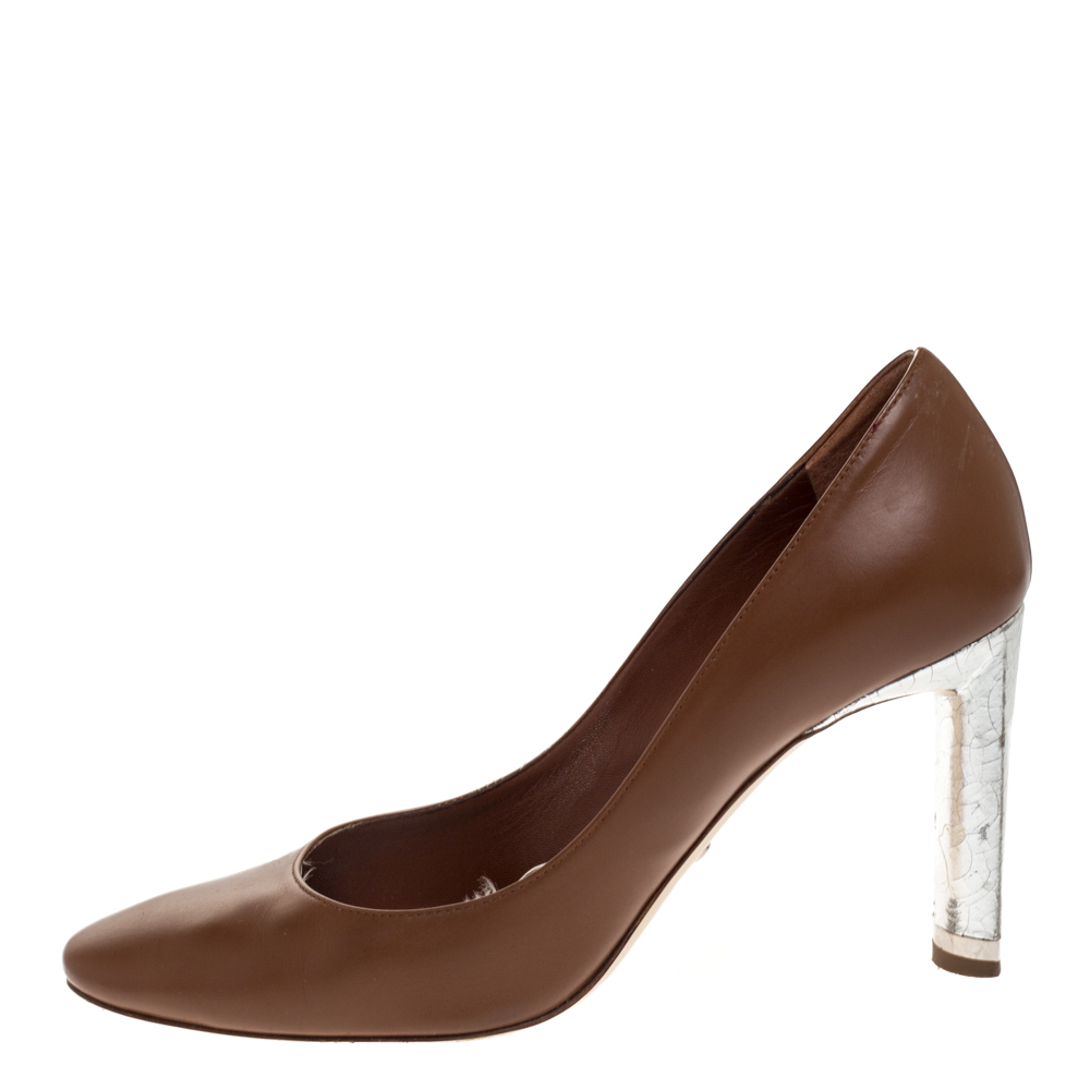 

Dior Brown/Silver Leather And Crackle Leather Savane Pumps Size