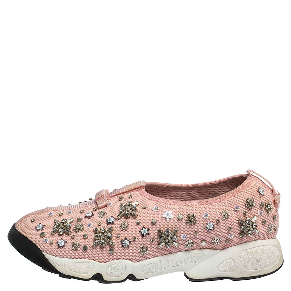 

Dior Light Pink Crystal Embellished Fusion Slip On Sneakers Size