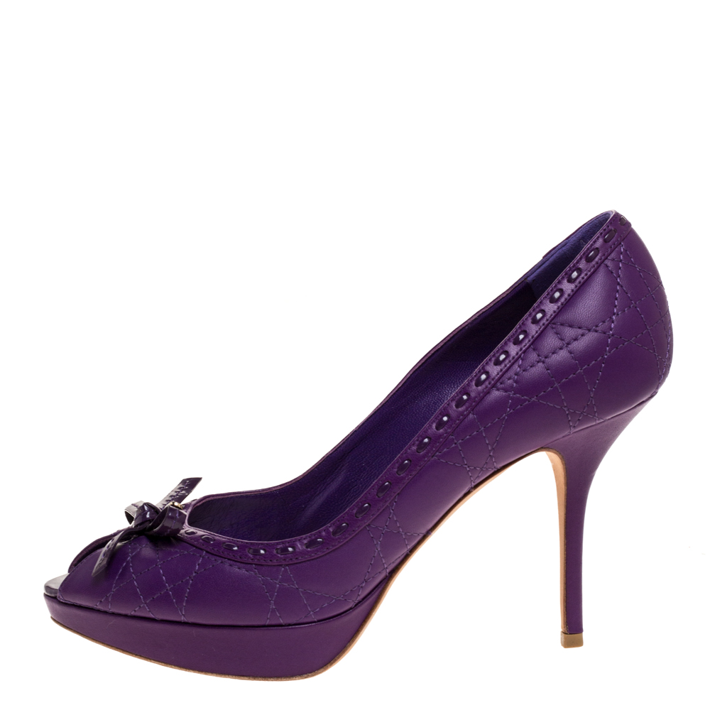 

Dior Purple Cannage Leather Bow Platform Pumps Size