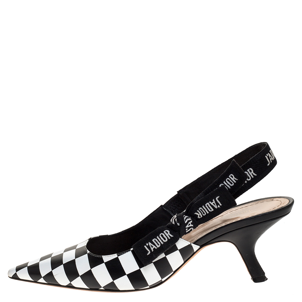 

Dior Black/White Leather J'Adior Slingback Sandals Size