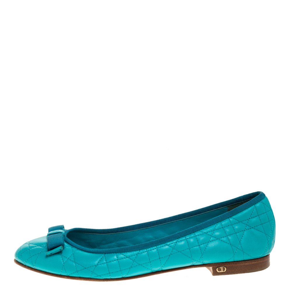 

Dior Turquoise Quilted Cannage Leather My Bow Ballet Flats Size, Blue