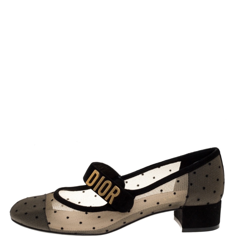

Dior Black Mesh And Suede Trim Baby-D Mary Jane Flats Size