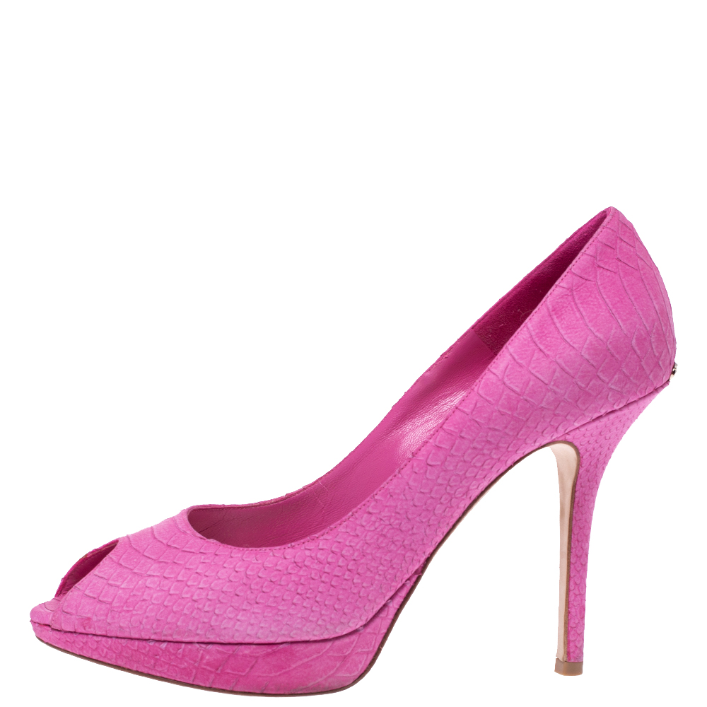 

Dior Pink Python Embossed Leather Platform Peep Toe Pumps Size