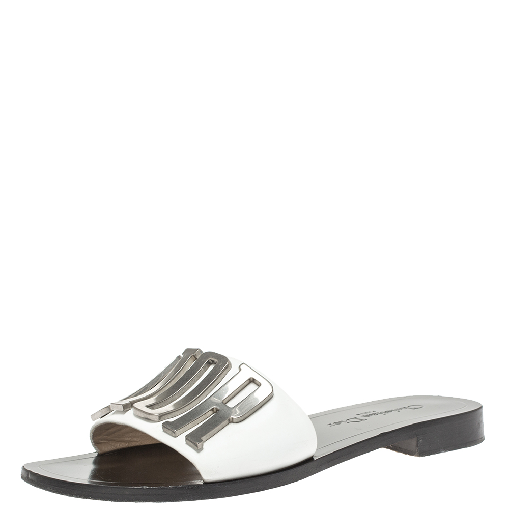 Dior White Leather Diorevolution Flat Slides Size 38 Dior | TLC