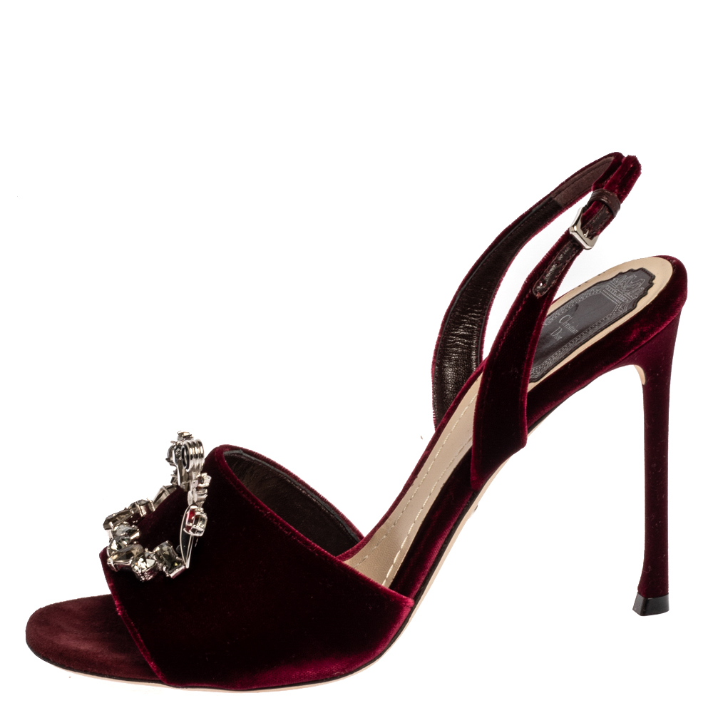 

Dior Bordeaux Velvet Tresor Crystal Embellished Open Toe Slingback Sandals Size, Burgundy