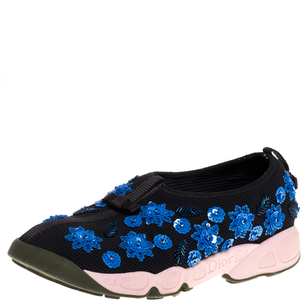 Click to view more detailed imagery on our partner's website Pre-owned Dior Black Mesh Fusion Crystal Embellished Slip On Sneakers Size 39.5