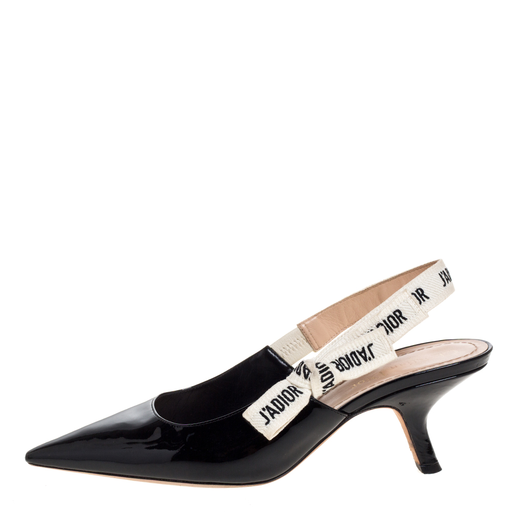 

Dior Black Patent Leather J'Adior Slingback Pointed Toe Sandals Size
