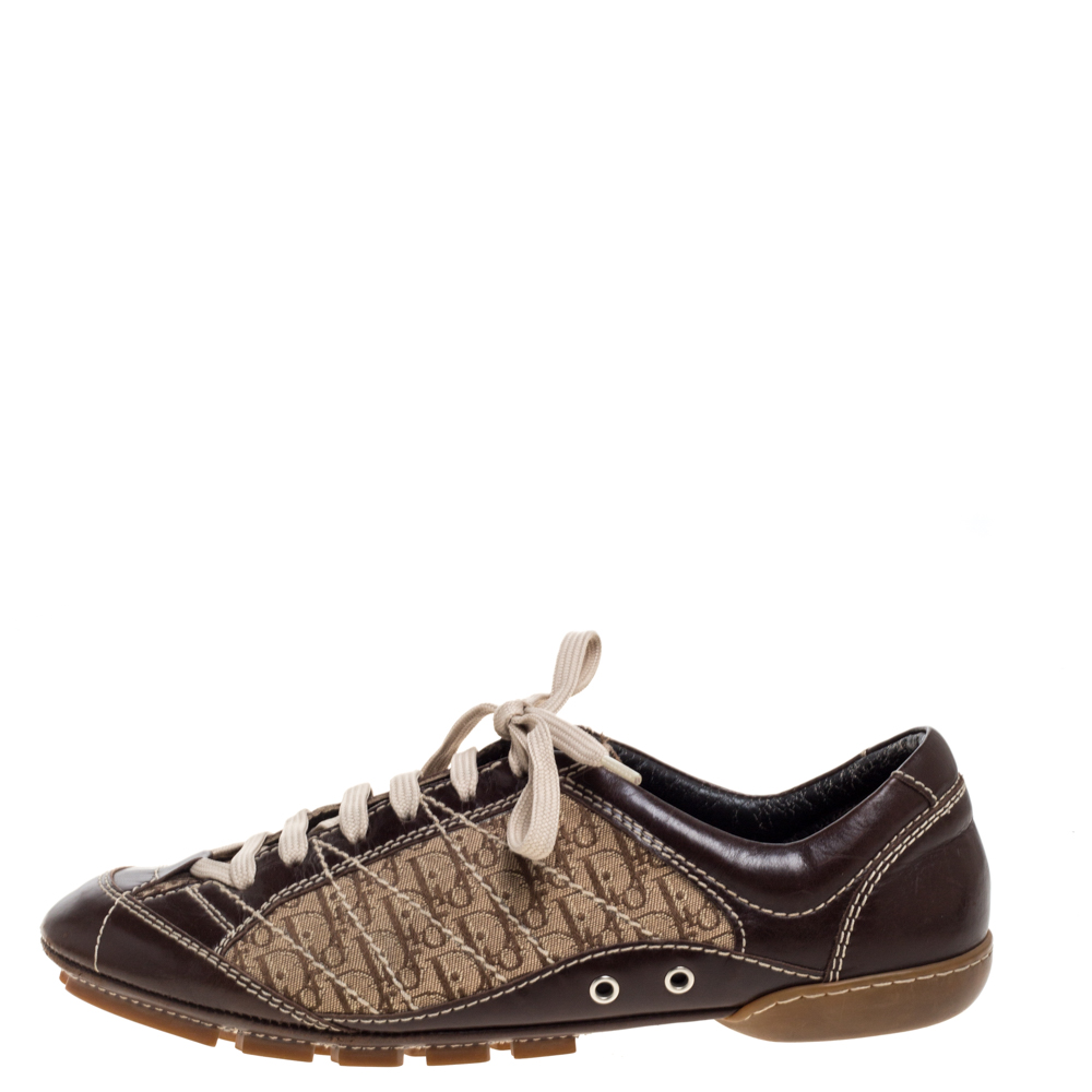 

Dior Brown Leather and Diorissimo Canvas Low Top Sneakers Size