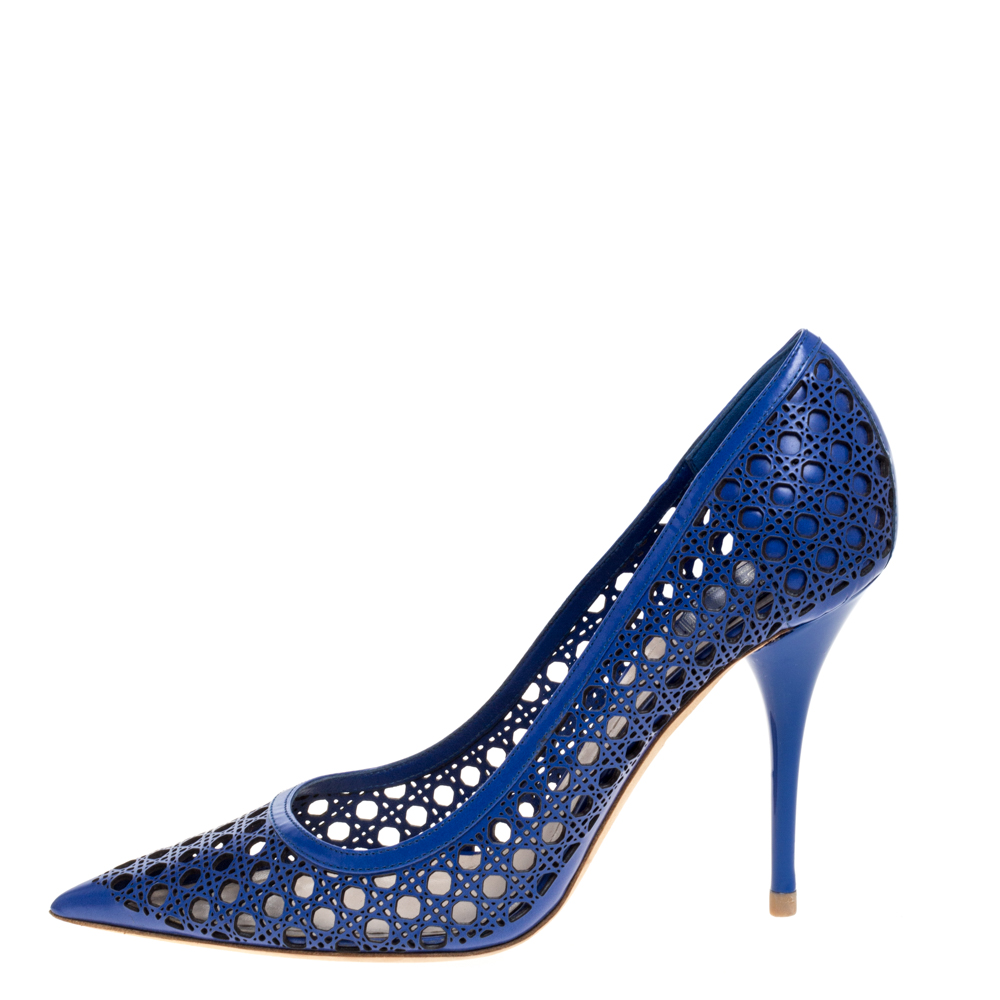 

Dior Blue Cannage Cut Out Leather Miss Dior Pointed Toe Pumps Size
