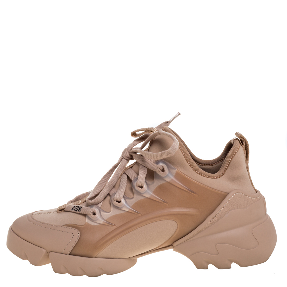 

Dior Beige Stretch Fabric And Leather Trim D-Connect Low Top Sneakers Size