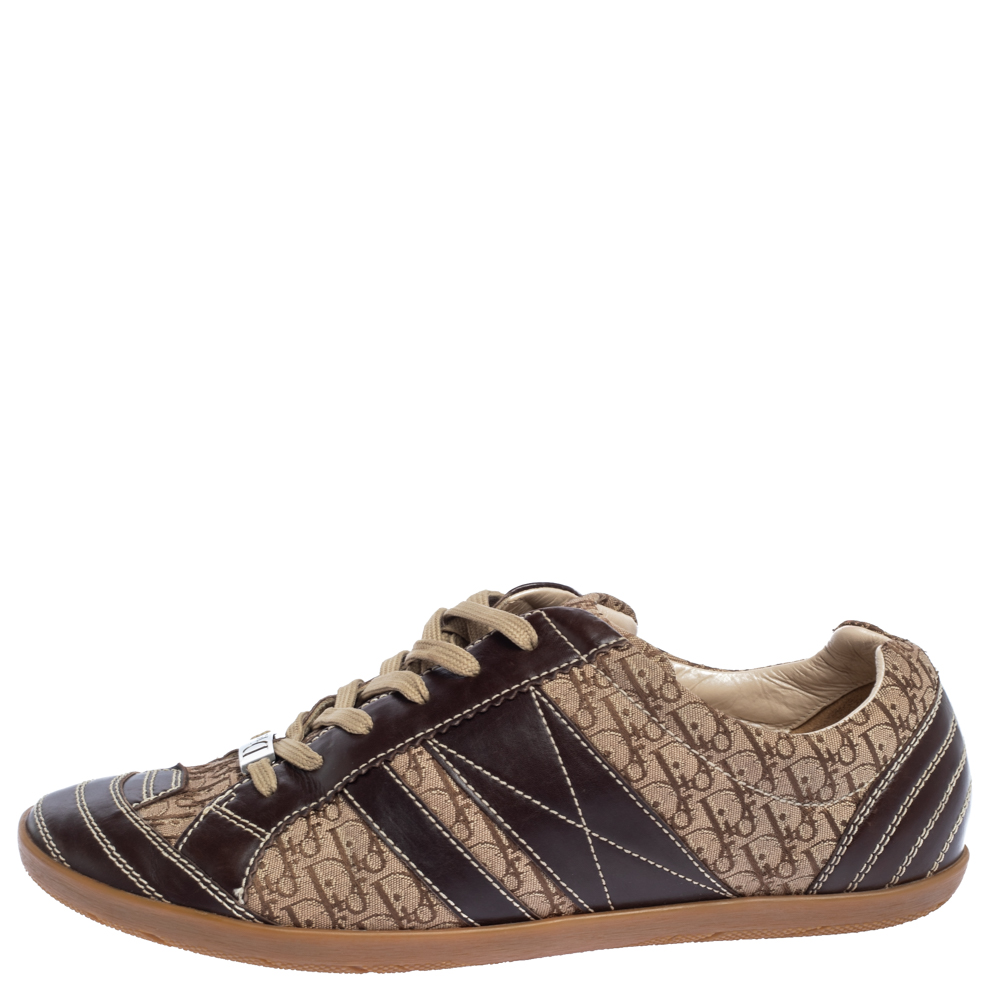 

Dior Brown Leather and Diorissimo Canvas Low Top Sneakers Size
