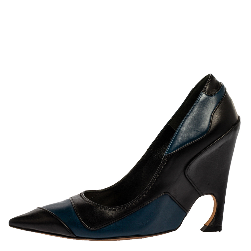 

Dior Black/Blue Leather Wedge Pointed Toe Pumps Size