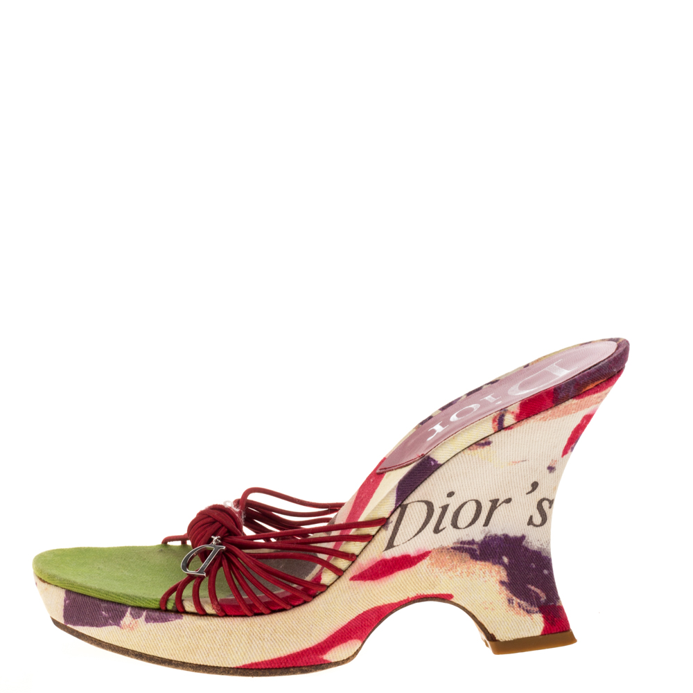 

Dior Multicolor Floral Print Fabric Wedge Platform Slide Sandals Size