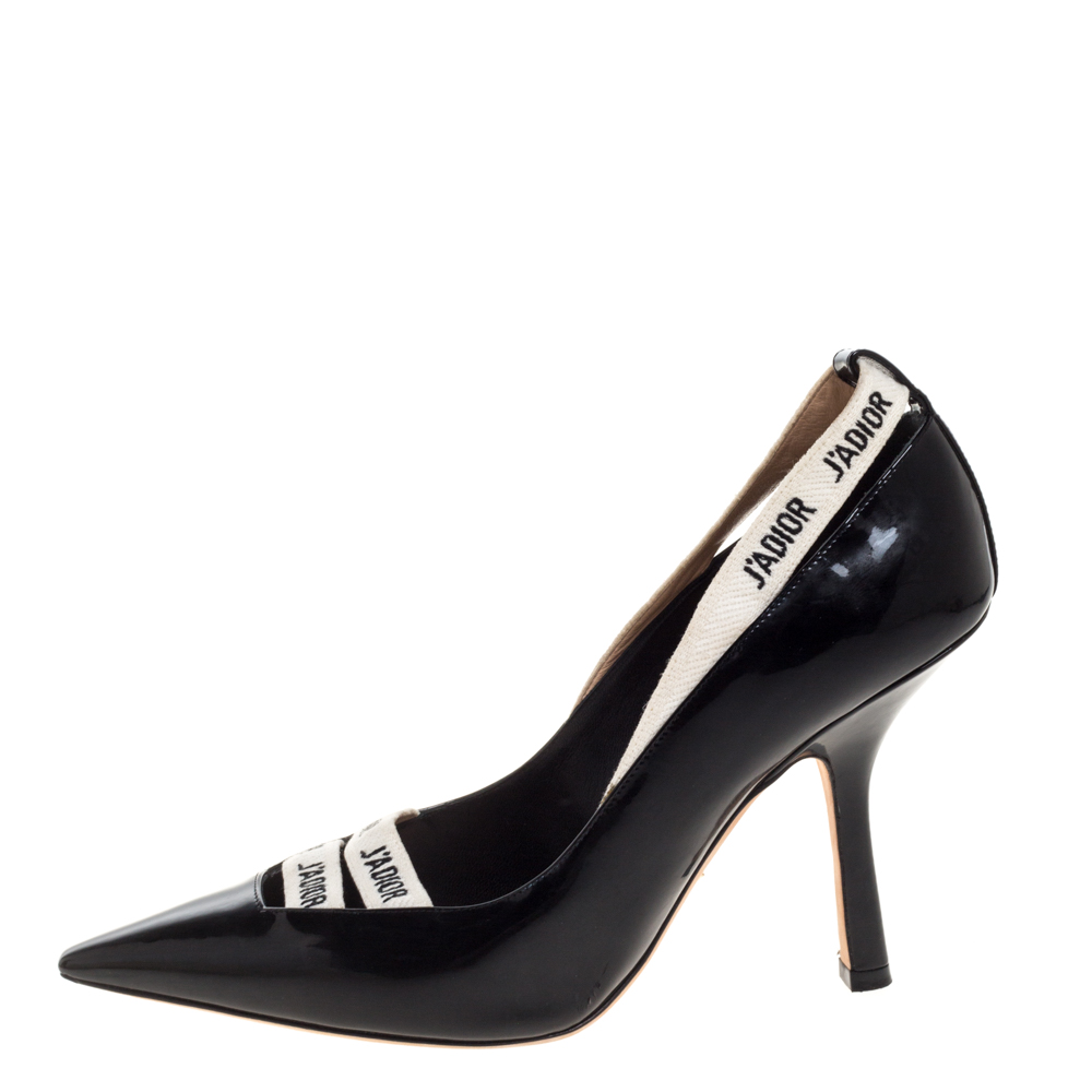 

Dior Black Patent Leather J'adior Ribbon Pointed Toe Pumps Size