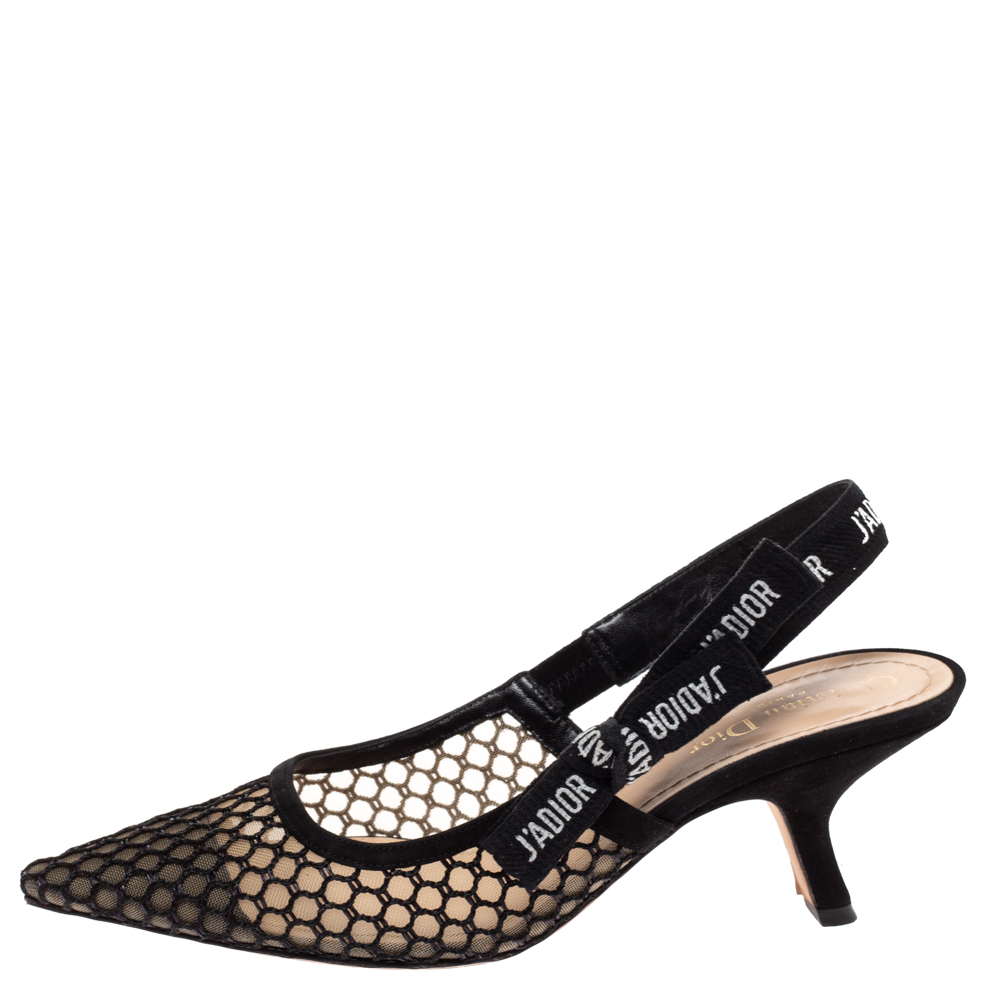 

Dior Black Mesh J'Adior Slingback Sandals Size