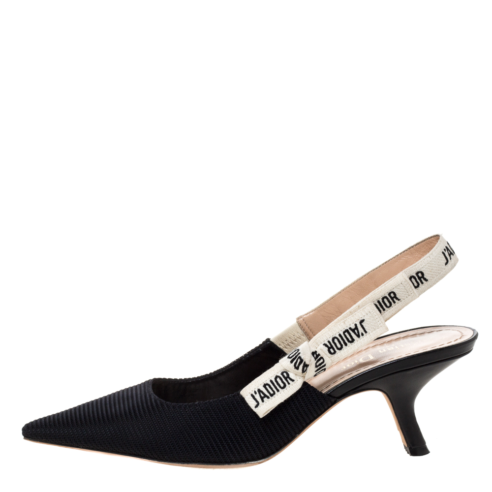 

Dior Black Technical Fabric J'adior Ribbon Slingback Pumps Size
