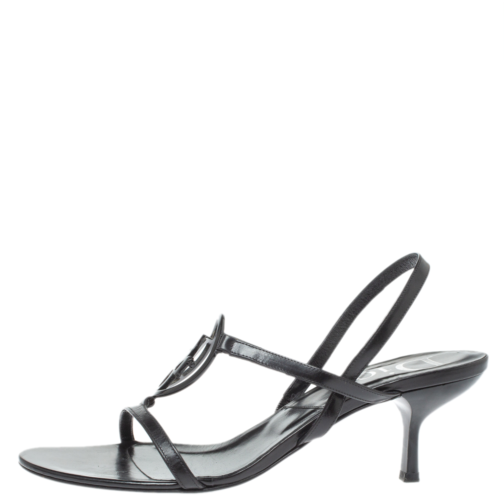 

Dior Black Leather Vintage Interlock Ankle Strap Sandals Size