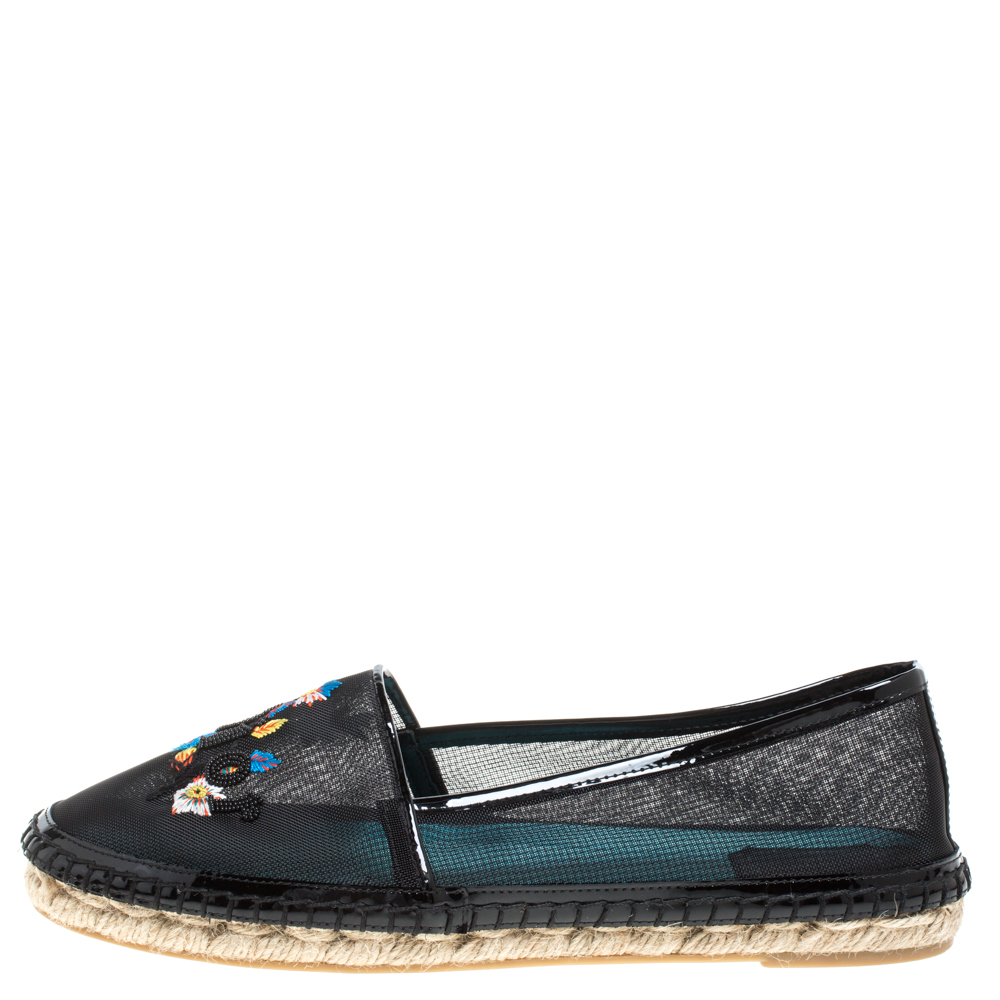 

Dior Black Mesh Riviera Embroidered Espadrille Flats Size