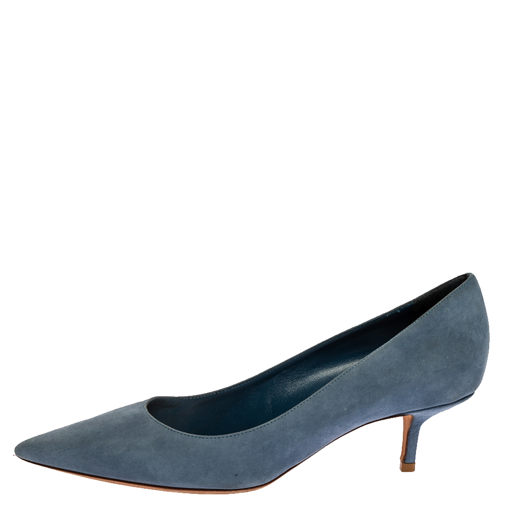 

Dior Blue Suede Leather Kitten Heel Pointed Toe Pumps Size