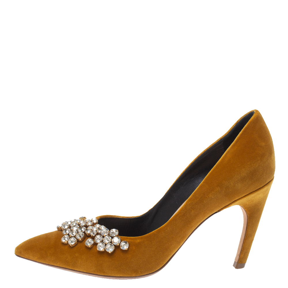 

Dior Mustard Yellow Suede Embellished Pointed Toe Pumps Size