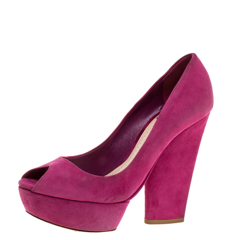 

Dior Fuchsia Suede Peep Toe Platform Pumps Size, Pink