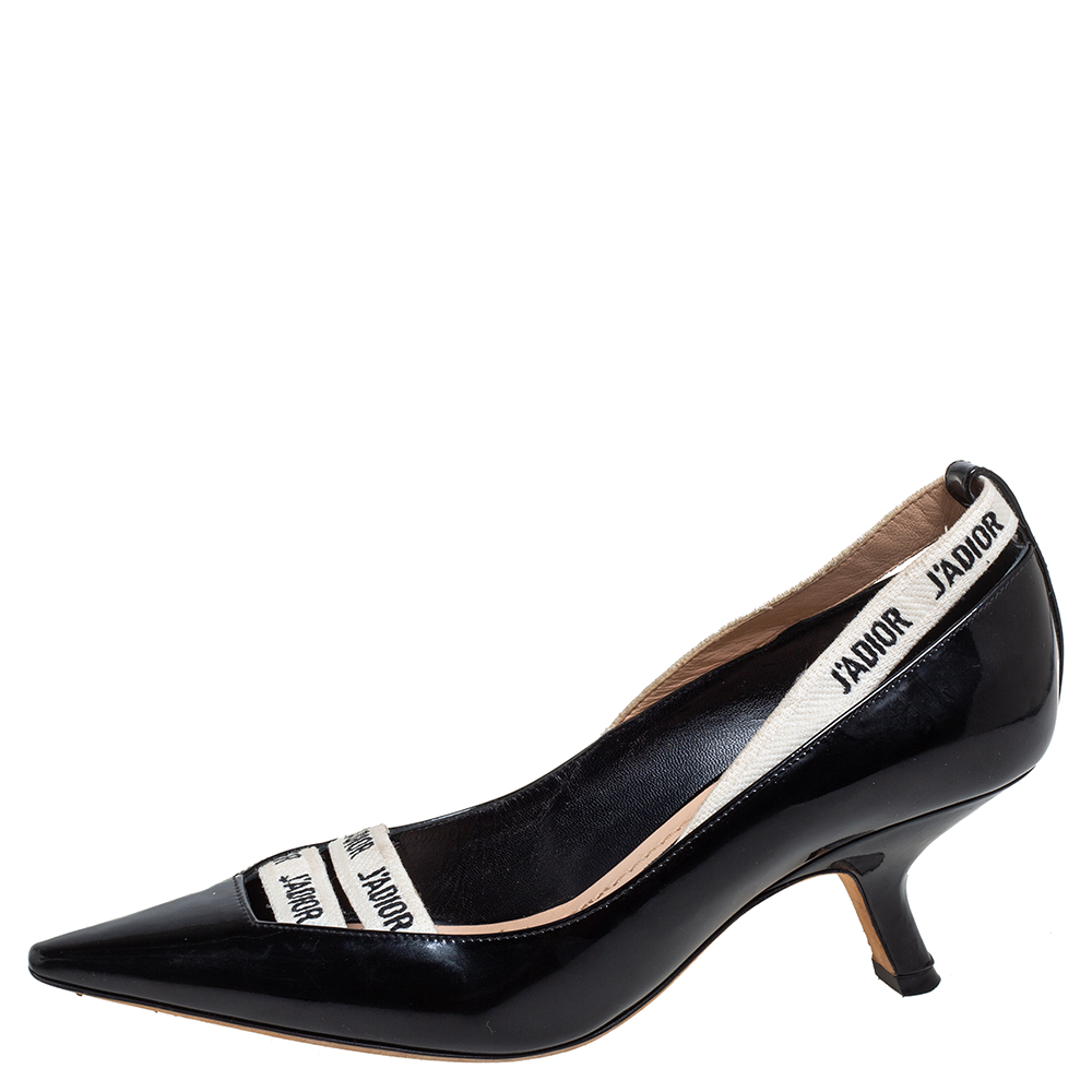 

Dior Black Patent Leather J'adior Ribbon Pointed Toe Pumps Size