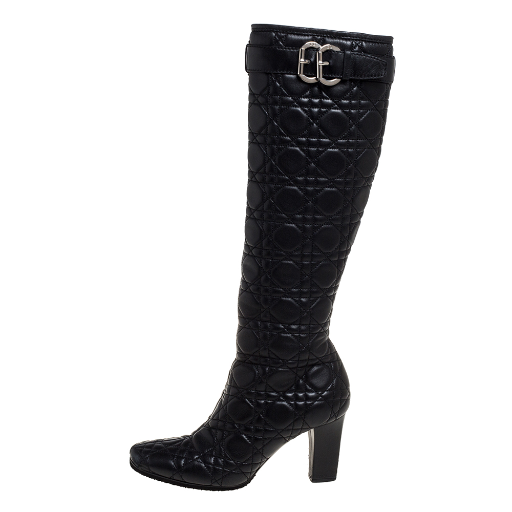 

Dior Black Cannage Quilted Leather Buckle Detail Knee High Boots Size