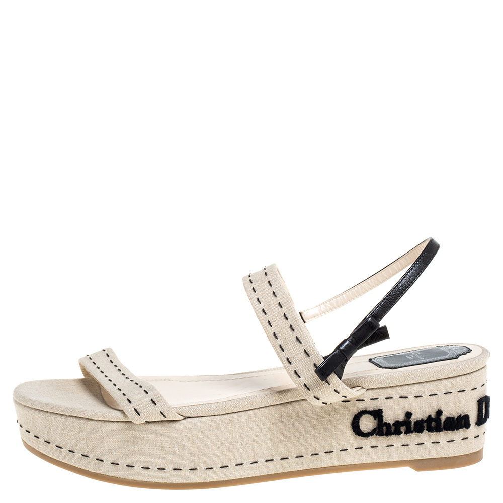 

Dior Beige Canvas Ankle Strap Platform Sandals Size