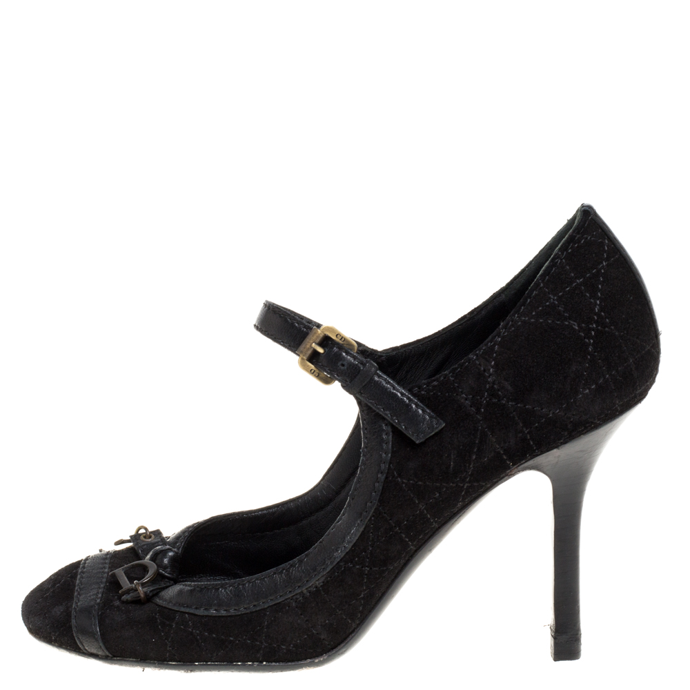 

Dior Dark Brown Cannage Suede and Leather Mary Jane Pumps Size, Black