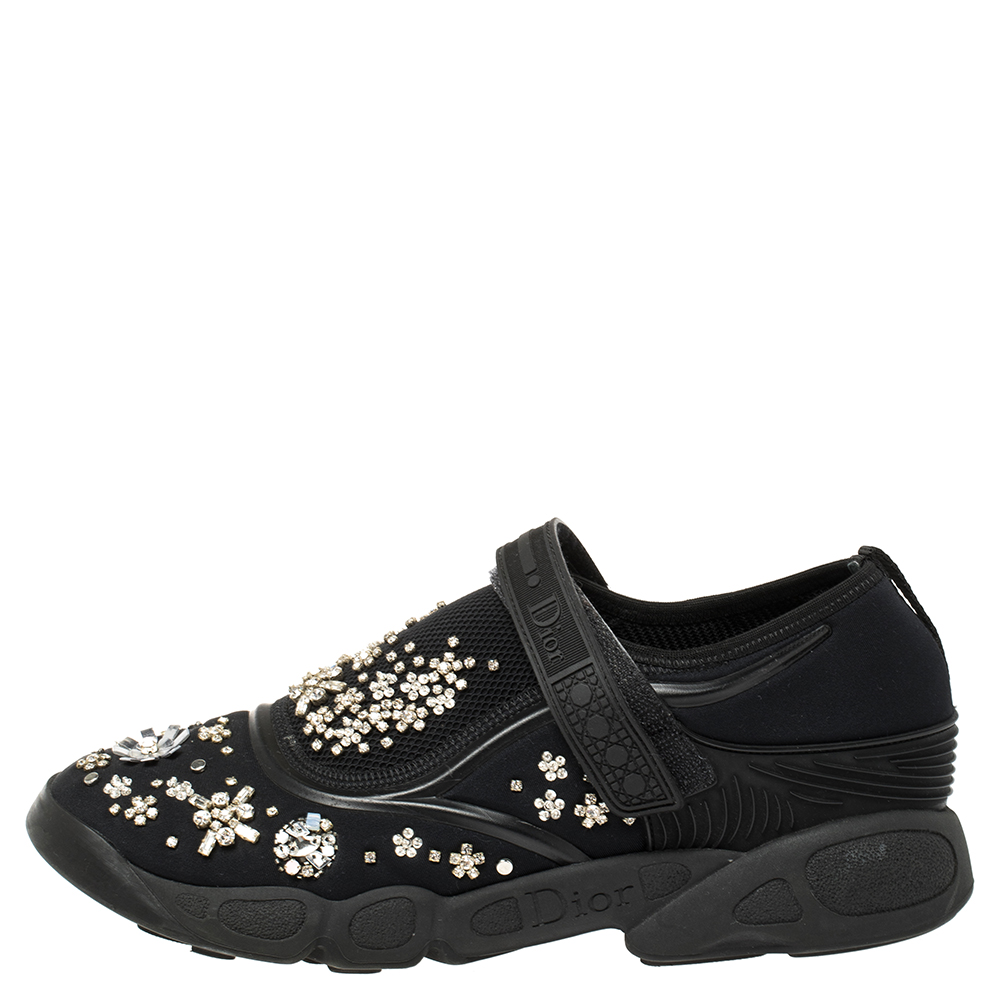 

Dior Black Mesh Fusion Crystal Embellished Slip On Sneakers Size
