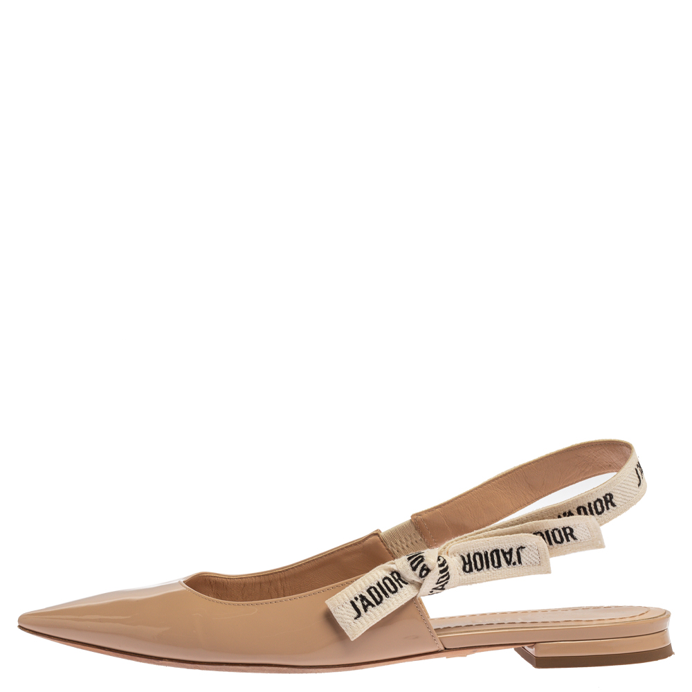 

Dior Beige Patent Leather J'Adior Slingback Flat Sandals Size