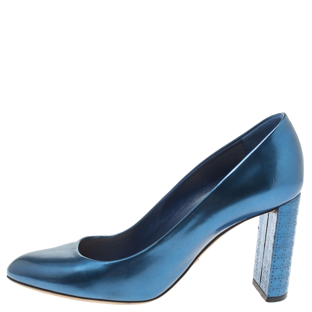 

Dior Metallic Blue Leather Microcannage Block Heel Pumps Size