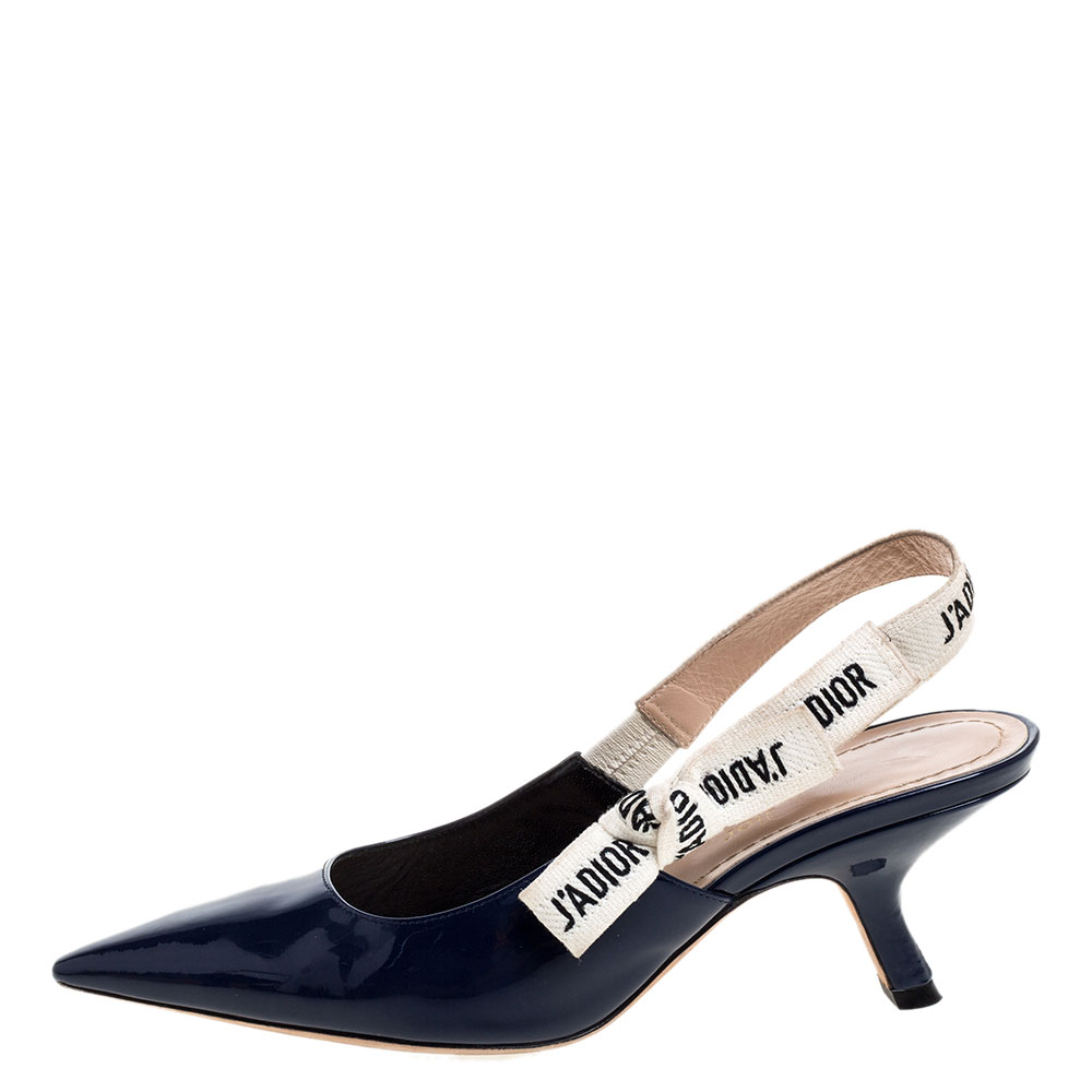 

Dior Blue Patent Leather J'Adior Pointed Toe Slingback Sandals Size