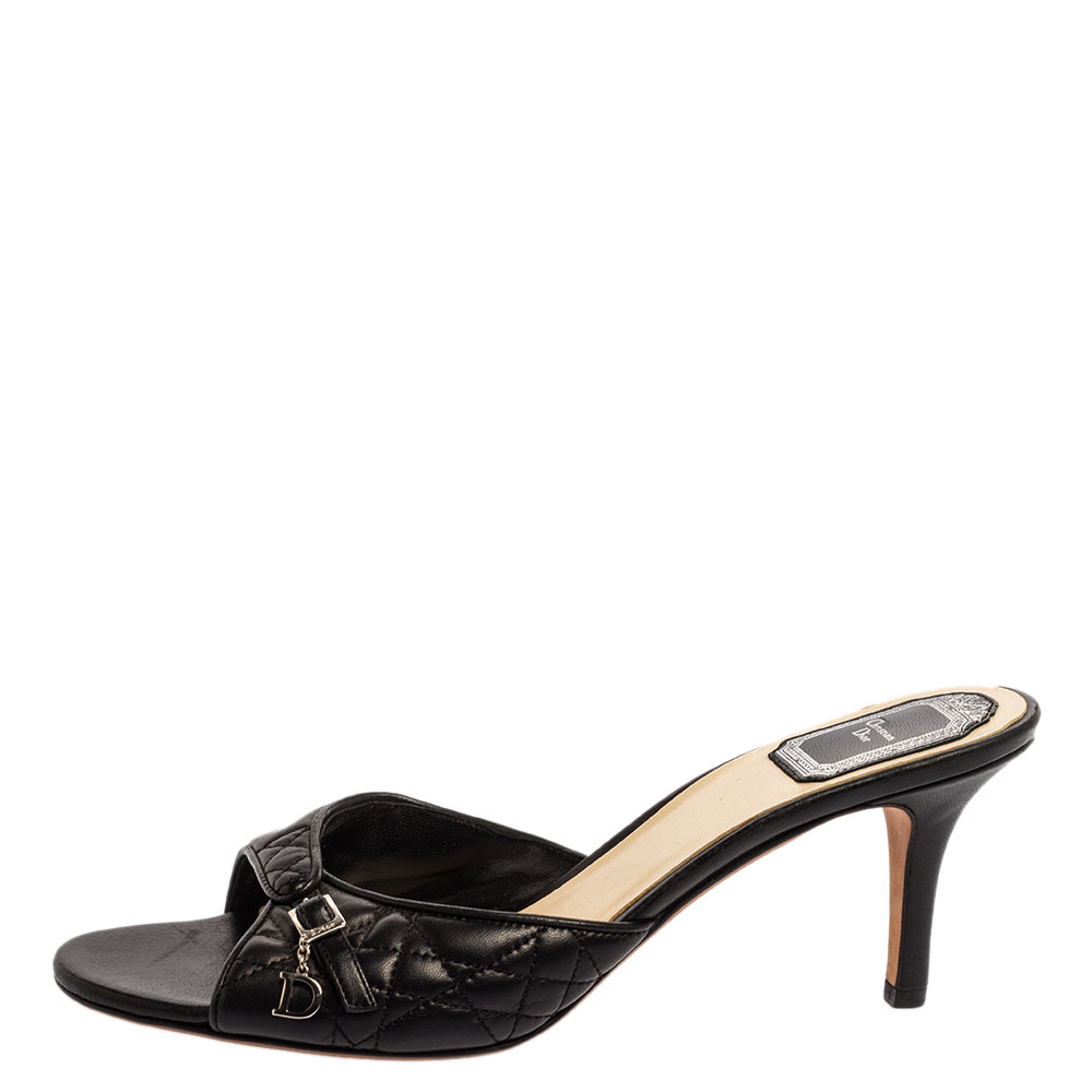 

Dior Black Cannage Leather Buckle Open Toe Sandals Sandals Size