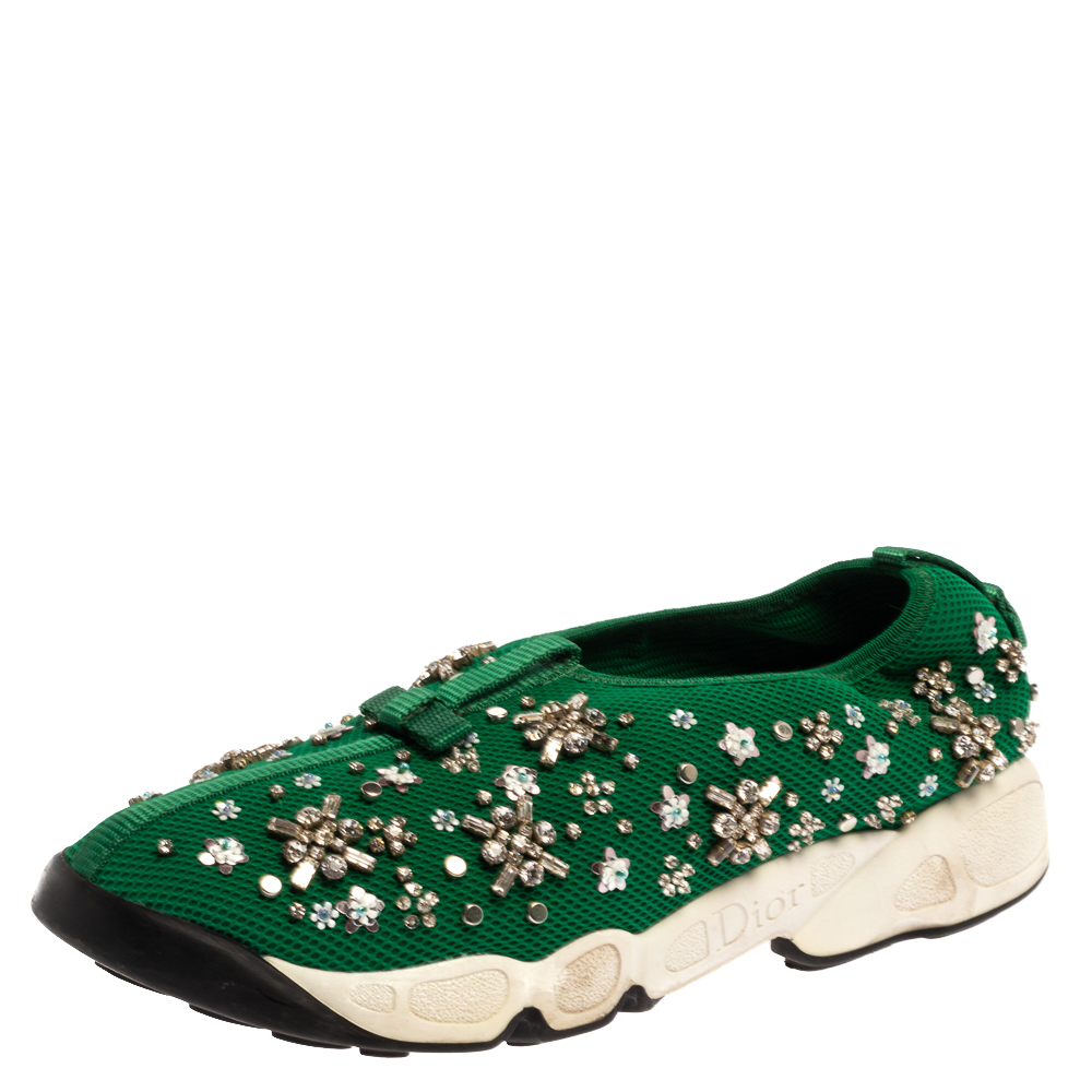 

Dior Green Embellished Mesh Fusion Low Top Sneakers