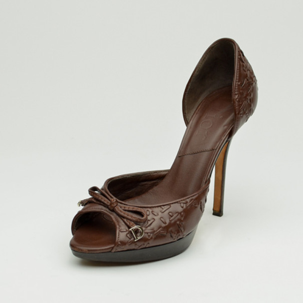 مملوكة مسبقًا Christian Dior Brown D'Orsay Open Toe Pumps Size 37