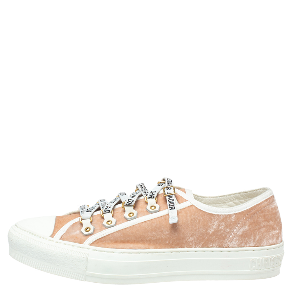 

Dior Beige Velvet And Cotton Trim Walk'N'Dior Low Top Sneakers Size
