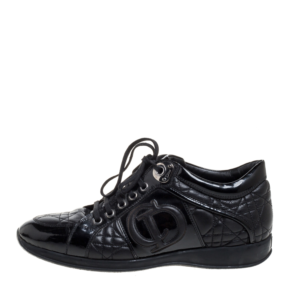 

Dior Black Leather And Patent Leather Cannage Low Top Sneakers Size
