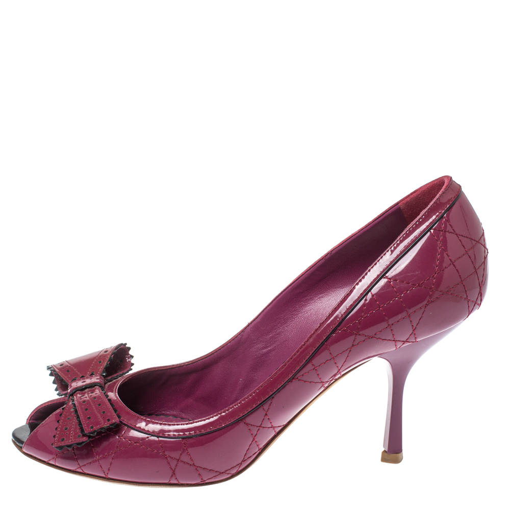 

Dior Fuchsia Cannage Patent Leather Bow Peep Toe Pumps Size, Pink