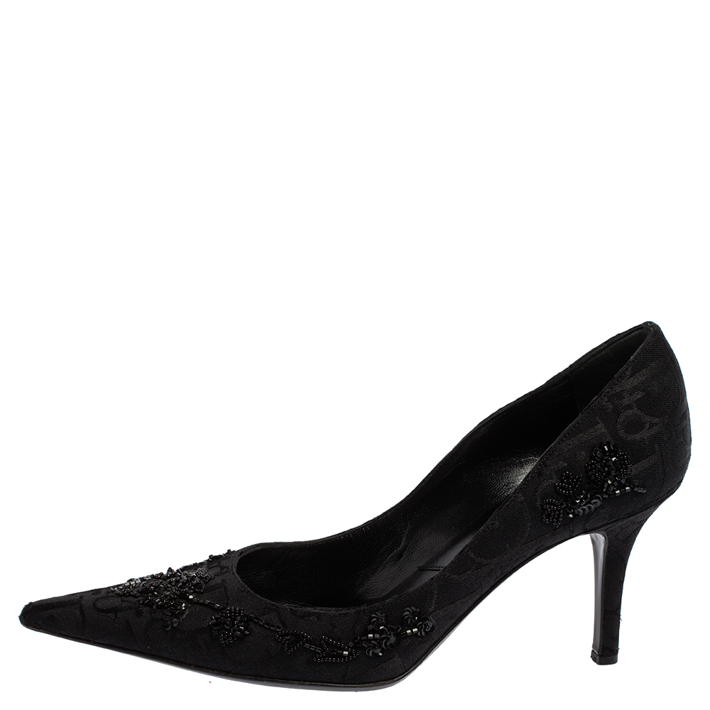

Dior Black Diorissimo Canvas Embellished Pointed Toe Pumps Size
